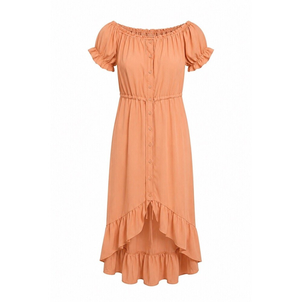 Women’s Peach Off Shoulder High Low Ruffle Maxi Dress Boho Cottagecore M